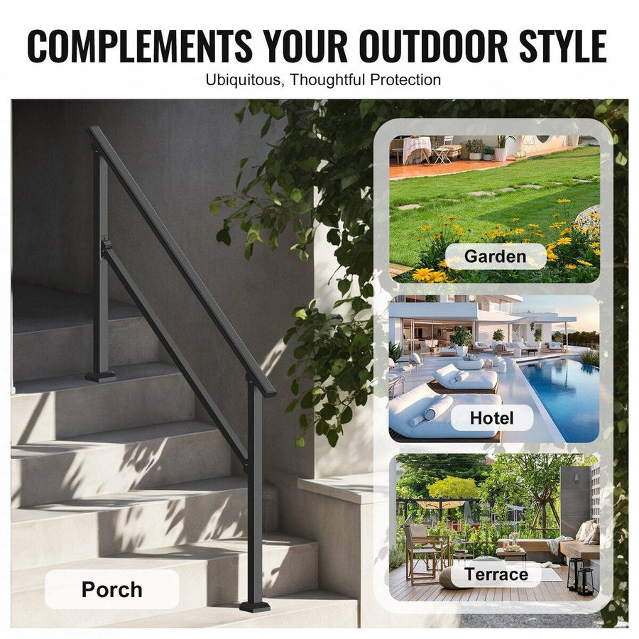 Set aus 4 bis 5 Handläufen für Außenbereiche aus schwarzem Stahl-Vierkantrohr für Senioren auf Veranda und Terrasse - Bild 7
