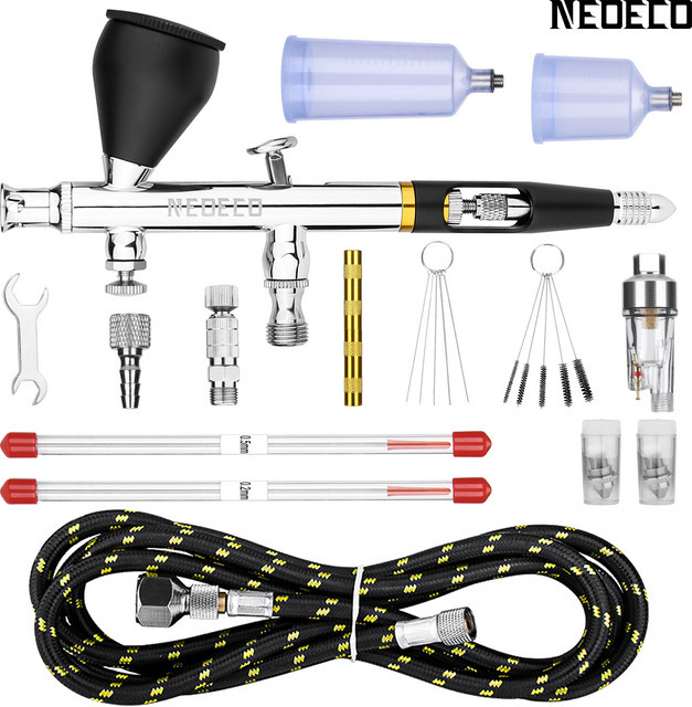 NEOECO NCT-SJ83RS1 Dual Action Airbrush mit 9cc Fluid Cup und Zubehör in Silber - Bild 1