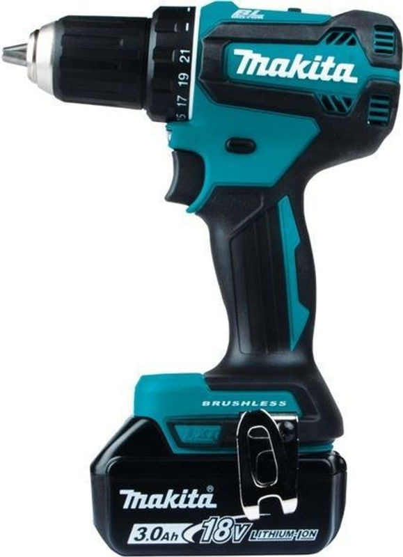 Makita Akku-Bohrschrauber-Set DDF485RFJ 18V mit 2 Akkus und Ladegerät im MAKPAC, Schwarz-Blau-Petrol - Bild 2