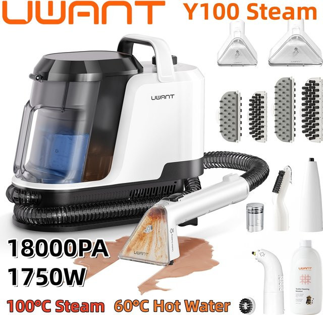 Uwant Y100 Steam Teppichreiniger in Weiß mit 18000Pa Saugkraft und 1750W Heißwasser-Selbstreinigung für Sofa, Auto und Tierhaare - Bild 1