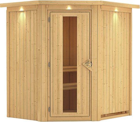 Karibu Sauna Tuckum für 3 Personen aus Fichtenholz in Beige und Braun, B/T/H: 202 x 184 x 165 cm - Bild 1