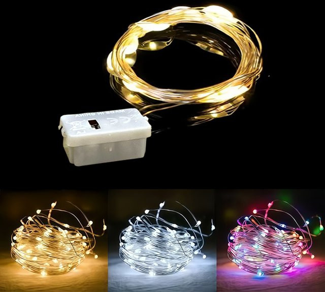 OKAL RED EAST Mini-Märchen-Lichterkette aus silbernem Kupferdraht mit 3 Modi, batteriebetrieben, ideal für Hochzeiten, Partys und Valentinstag-Dekorationen - Bild 1