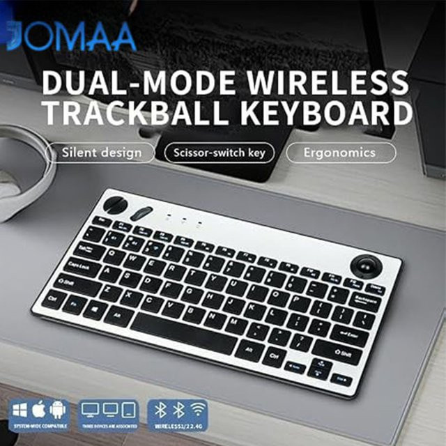 JOMAA Kabellose Bluetooth-Trackball-Tastatur mit Air Mouse und 1600dpi in Schwarz - Bild 1