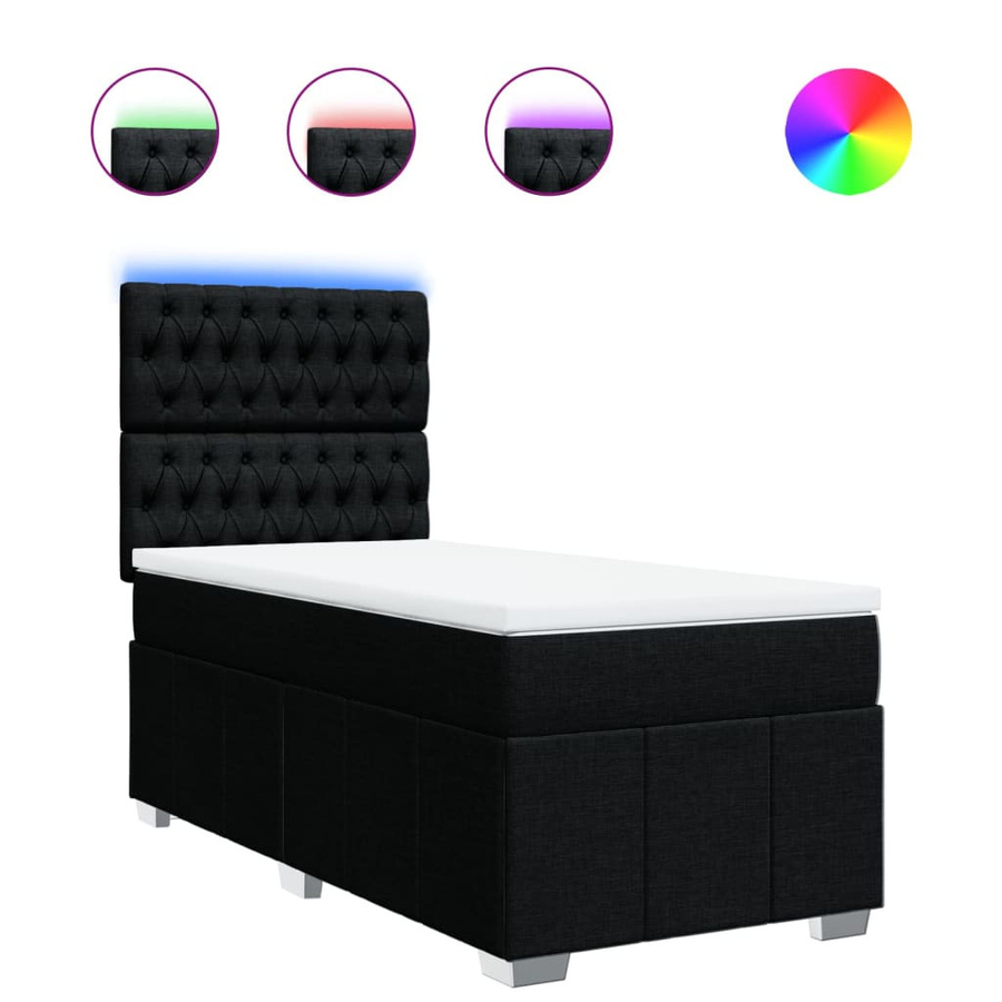 vidaXL Boxspringbett mit Matratze in Schwarz, Hybrid-Bett mit USB-Ladeport und Unterbettbeleuchtung, B/T/H: 80 x 200 x 140,5 cm - Bild 4