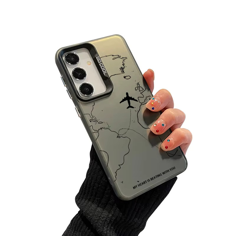 Samsung Handyhülle im Flugzeug-Linien-Design für S25 S24 S23 S22 S21 S20 FE Ultra Plus aus hartem PC und TPU in Grau - Bild 2