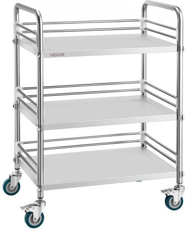 VEVOR Edelstahlwagen 3-stöckiger Rollwagen in Silber mit feststellbaren Rädern für Labor, Küche und medizinische Einrichtungen - Bild 1