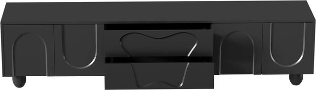 okwish TV Schrank in Schwarz mit Holzbeinen und minimalistischem Design, B/T/H: 180 x 40 x 42 cm - Bild 1