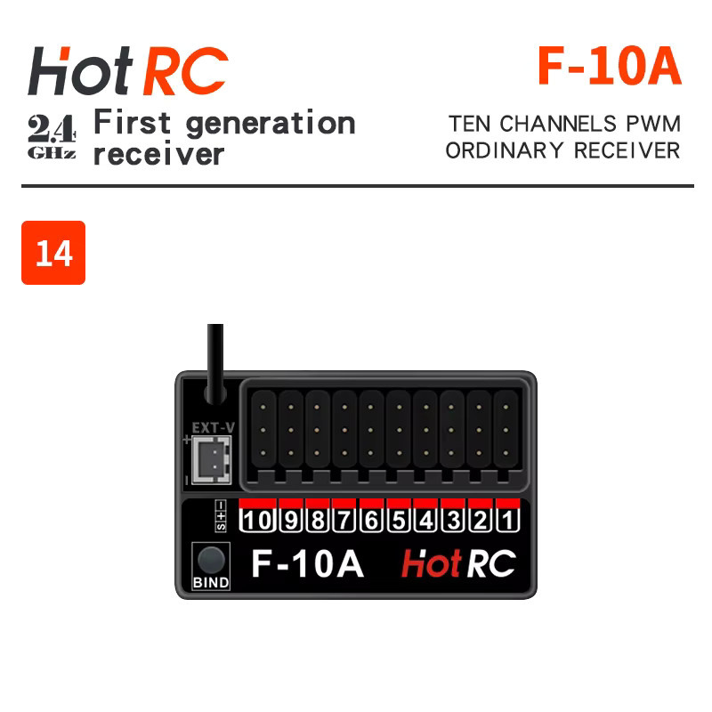 HotRC Radio System F-10A, 2,4G 10CH Empfänger, Spannung Rückkehr PWM DC 4V-9V - Bild 2