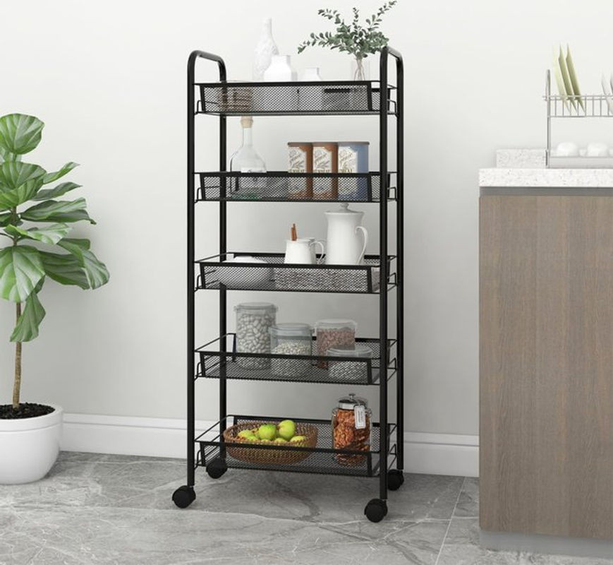 Vidaxl Küchenwagen aus Metall mit 5 Etagen in Schwarz, Modern, B/T/H: 46 x 26 x 105 cm - Bild 1