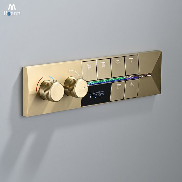 Boen Thermostatischer Duschmischer mit 6 Funktionen und intelligenter Temperaturanzeige aus Messing in Matt Schwarz - Bild 1