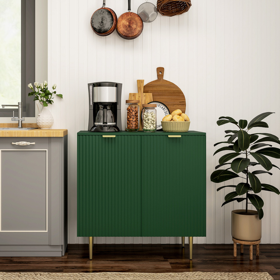 HOMCOM Küchenbuffet Aufbewahrungsmöbel in Olivgrün mit 2 Türen und verstellbarem Regal, B/T/H: 80 x 40 x 80 cm - Bild 2