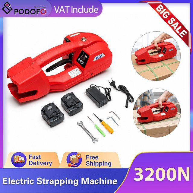 Podofo Elektrische Umreifungsmaschine in Rot mit 3800 N Spannkraft und EU-Stecker - Bild 1