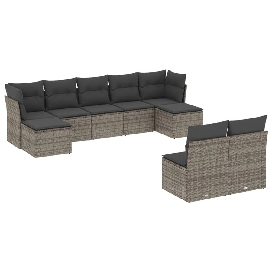 vidaXL 9-tlg. Garten-Sofagarnitur aus Polyrattan in Grau mit Kissen und Stauraum - Bild 2