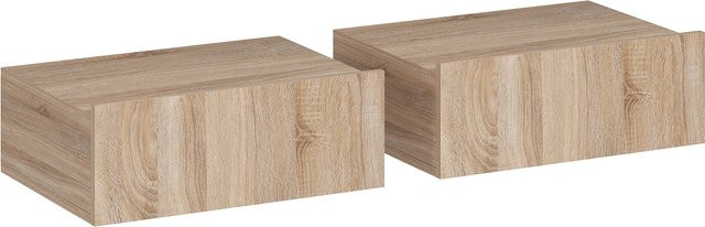 HOMCOM 2er-Set hängende Nachttische mit Schublade aus Holz in Eiche, moderne Beistelltische für Schlafzimmer und Wohnzimmer, B/T/H: 40 x 30 x 15 cm - Bild 1