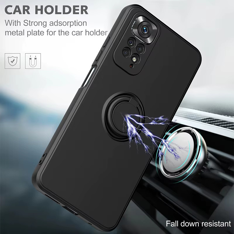 Stoßfeste Silikon Handyhülle mit Ringhalter für Xiaomi Redmi Note 12 Pro 11 10 S 9S 9 11T 12T Pro Lite in Rot und Schwarz - Bild 3