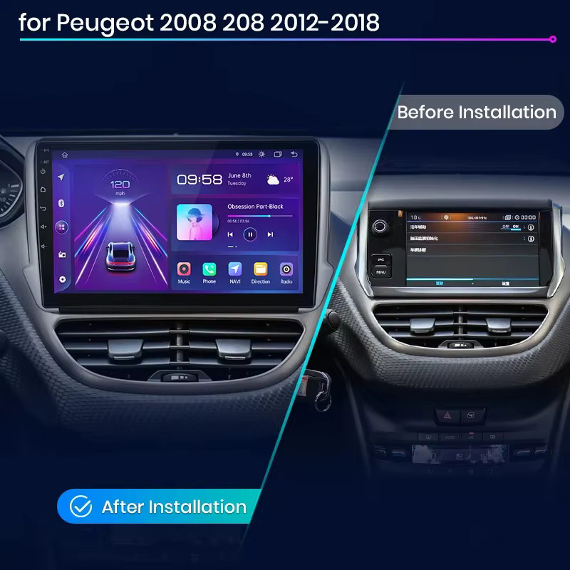 Junsun Android Auto Autoradio mit 10.0 Zoll IPS Touchscreen und Wireless Apple CarPlay für Peugeot 2008 und 208 in Schwarz - Bild 3