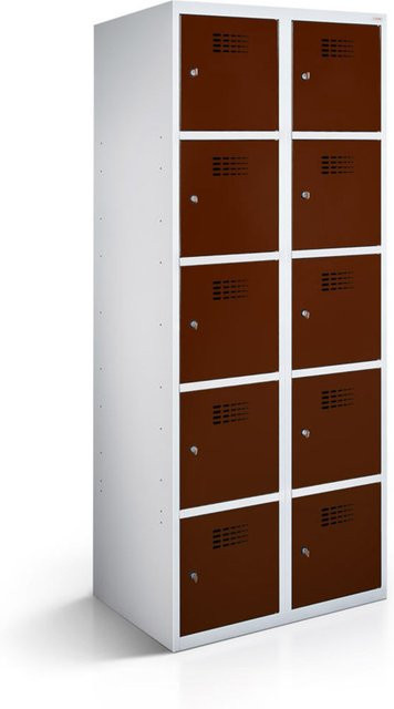 rotstahl Fächerschrank mit 10 Fächern aus Stahlblech, Farbe: braun/lichtgrau, B/T/H: 60 x 50 x 180 cm - Bild 1