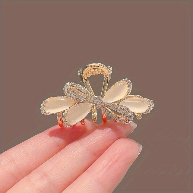Haarspange Gold, Strass, Katzenaugenstein, Beige - Bild 1