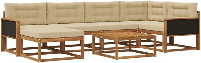 vidaXL Outdoor-Sofagarnitur L-Form aus Akazienholz mit 7 Kissen in Natur und Beige - Bild 1