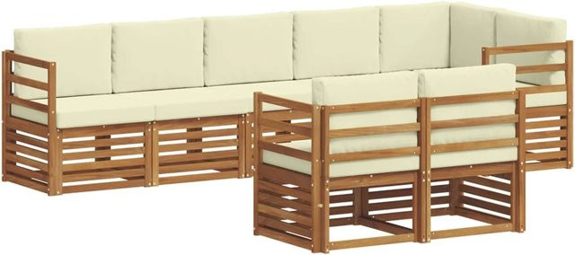 vidaXL Sofagarnitur 8-teilig aus Massivholz Akazie in Natur und Beige mit L-Form und Polsterung - Bild 1