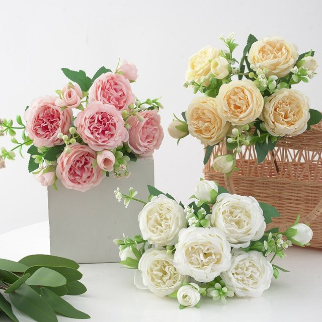 Künstliche Rosen und Pfingstrosen in Pink für deine Dekoration von Hochzeit, Valentinstag oder Garten - Bild 1