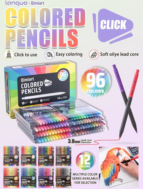 Languo Klick-Buntstifte mit 12 Farben, 3,0 mm Weichkernstifte auf Ölbasis zum Zeichnen und Skizzieren in Multicolour - Bild 1