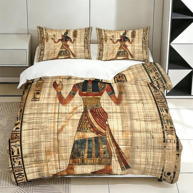 Flylo Bettwäsche-Set mit ägyptischem Design, 3-teilig, Beige, B/H: 175 x 220 cm - Bild 1