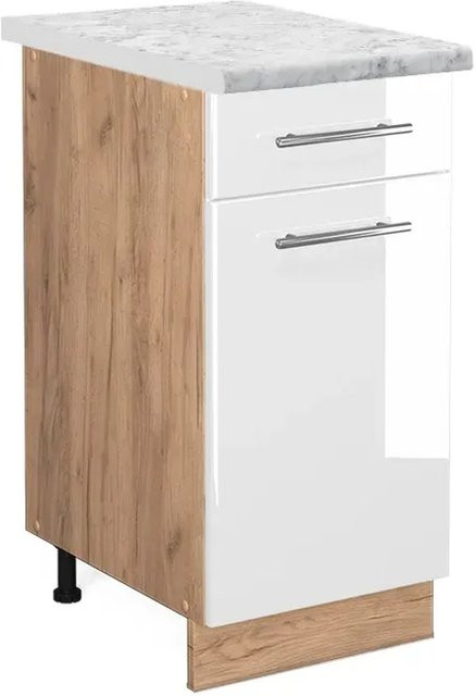 Vicco Küchenunterschrank Fame-Line Weiß Hochglanz und Goldkraft Eiche mit Soft-Close-Türen, B/T/H: 40 x 60 x 82 cm - Bild 1