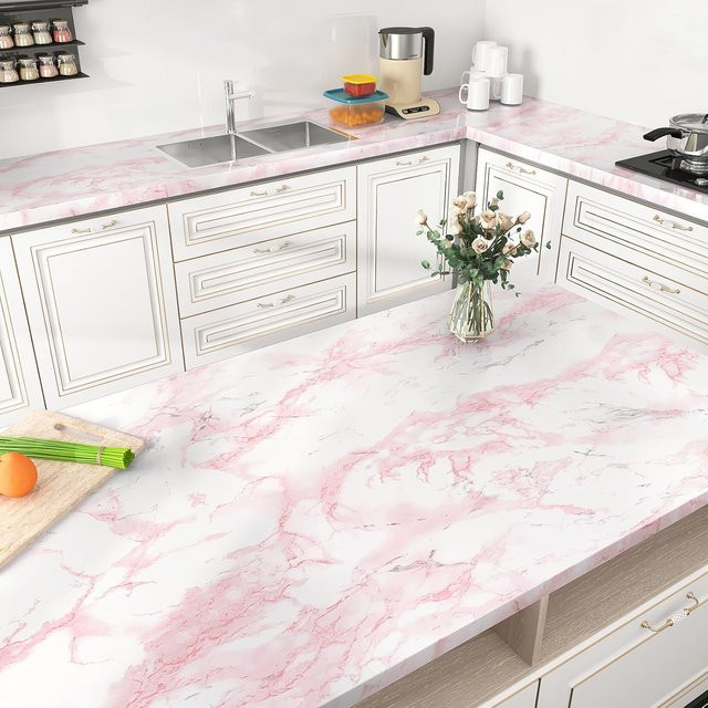 Wipon Selbstklebende Küchen Ölfestfolie in Pink, Glänzende Tapete für Arbeitsplatte und Fliesen, Breite: 40 cm, Länge: 5 m - Bild 1