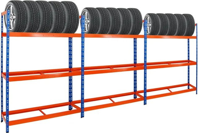 PROREGAL Reifenregal Tiger XL Set aus 3 Stück, Blau-Orange, H x B x T: 200 x 150 x 45 cm - Bild 1