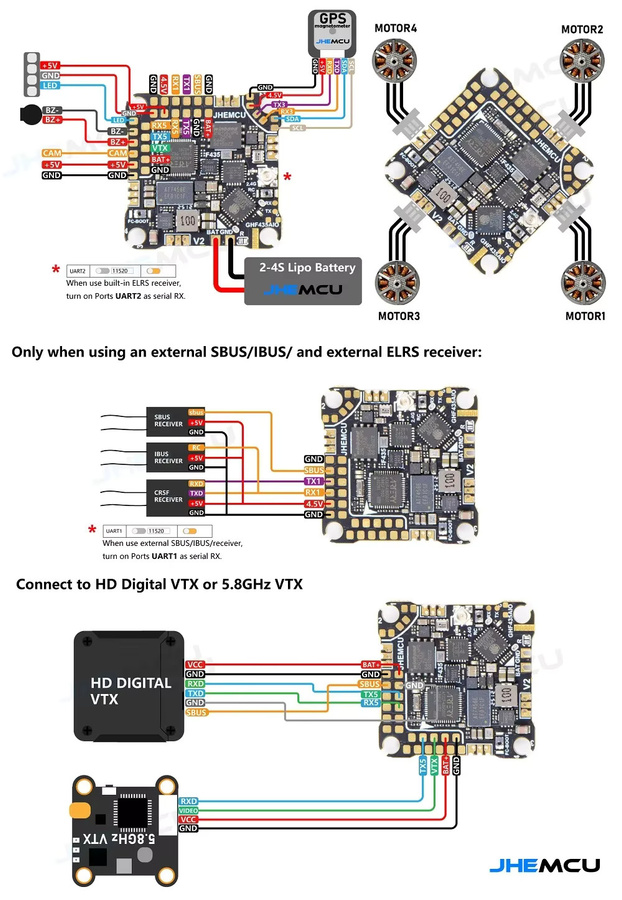JHEMCU GHF435AIO V2 20A AIO Flugcontroller mit integriertem ELRS 2.4G, OSD, Baro und Blackbox für FPV Freestyle Drohnen (2-4S) - Bild 2