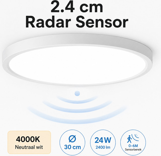 Oraymin 24 W LED-Deckenleuchte mit Bewegungssensor, rund, Weiß, 2400 lm, 4000 K, Durchmesser: 30 cm - Bild 1