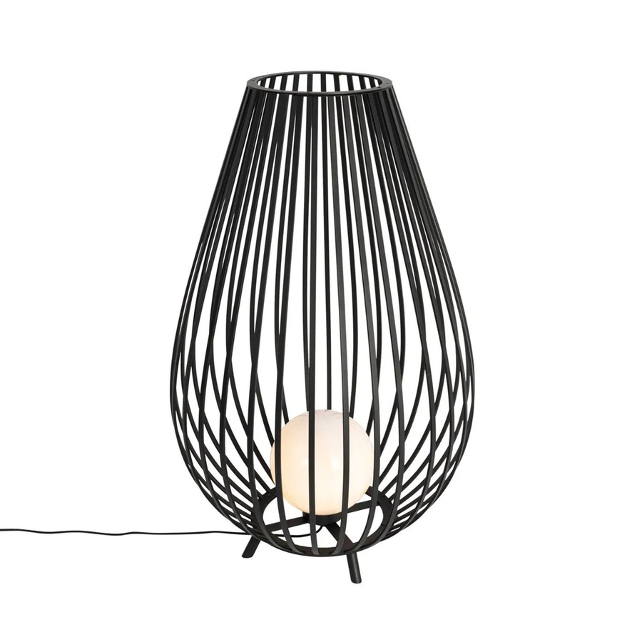 QAZQA Design-Stehleuchte Angela Schwarz aus Stahl mit Opalglas, dimmbar, IP44, Höhe: 110 cm - Bild 2