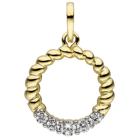 Colfem Anhänger rund, 333 Gelbgold, bicolor, 5 Zirkonia, Unisex - Bild 1