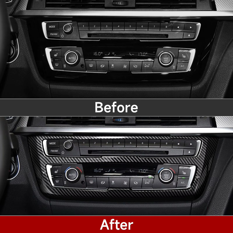 Hengyueshang Carbon Fiber ABS Aufkleber für BMW F30 F31 F34 3GT F32 F33 F36 Mittelkonsole CD und Lautstärkeregler Panel Abdeckung in Schwarz - Bild 3