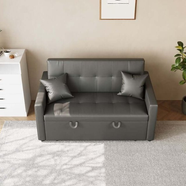 SUNXURY SONNI Schlafsofa 2-Sitzer mit Schlaffunktion und verstellbarer Rückenlehne, Dunkelgrau, Kunstleder, B/T/H: 178 x 88 x 94 cm - Bild 1
