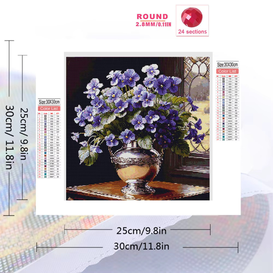 EverShine Diamant-Mosaik DIY-Stickerei mit lila Blumen und Gänseblümchen in Vase, quadratisches Strass-Bild zur Heimdekoration, B/H: 20 x 20 cm - Bild 2
