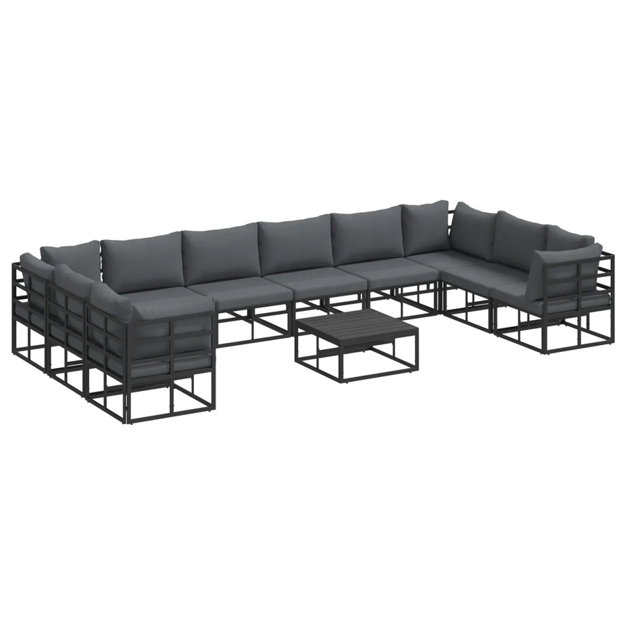 vidaXL Garten-Sofa-Set in U-Form mit 11 Teilen und Kissen, Schwarz, Aluminium und Polyester - Bild 2