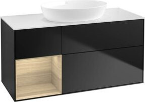 V&B Waschtischunterschrank Finion in Weiß lackiert mit Eichenregal, Breite: 120 cm - Bild 1