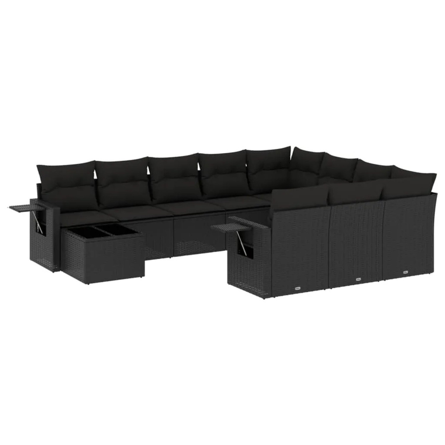 vidaXL 11-tlg. Garten-Sofagarnitur aus Poly-Rattan mit Kissen in Schwarz - Bild 2