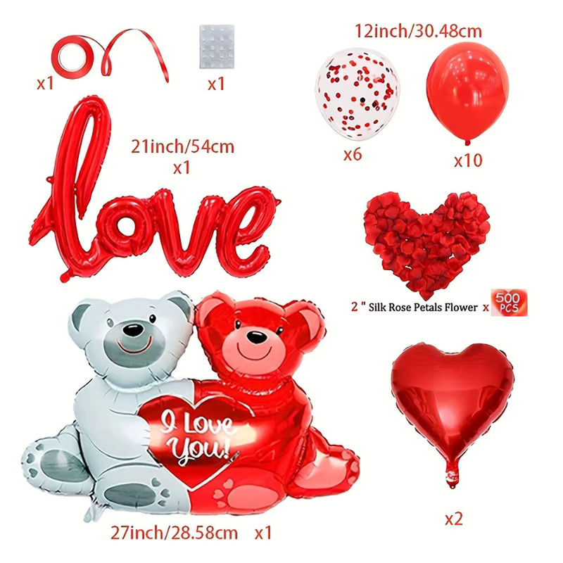 Romantisches Valentinstag-Dekorationsset mit I Love You Ballon, roten Kunstblumen und Herzen in Rot - Bild 4