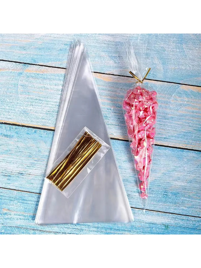 Transparente Zellophan-Süßigkeitenbeutel mit goldenen Twist-Krawatten für Popcorn, Kekse und Partygeschenke - Bild 3