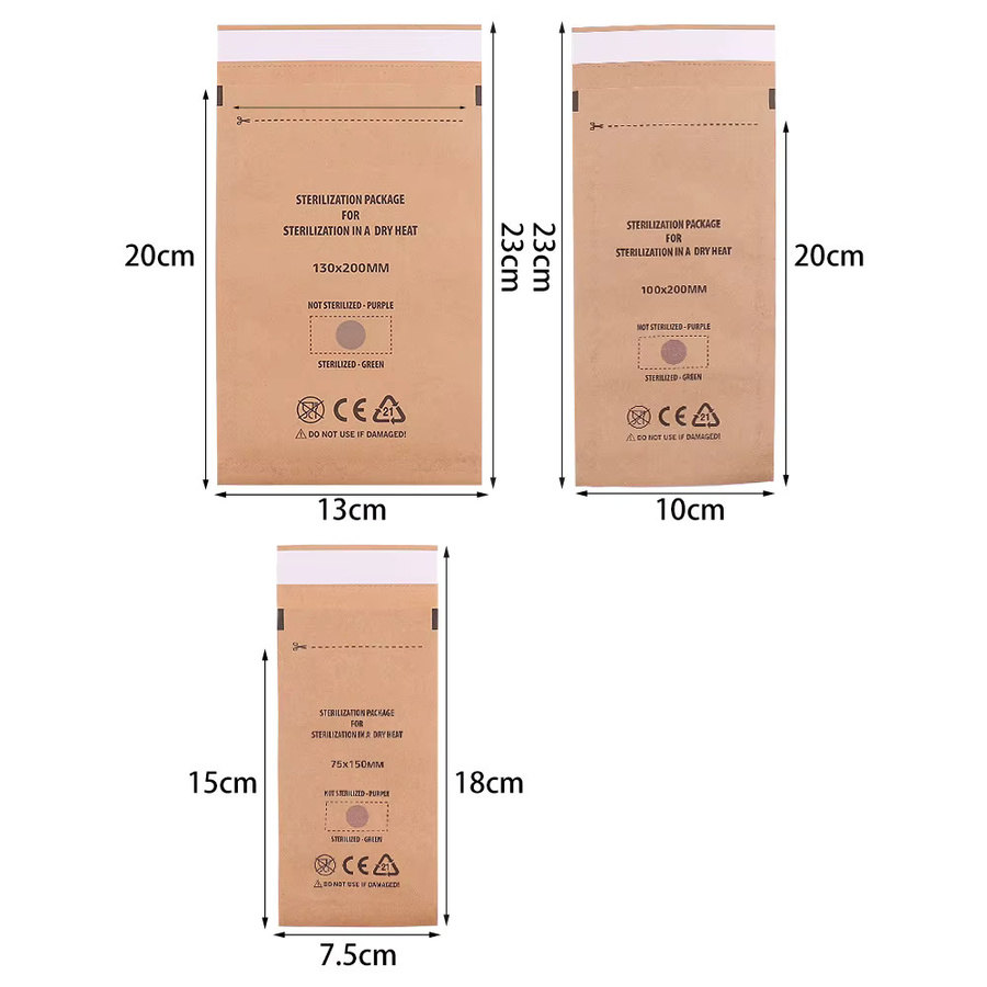 Sterilisationsbeutel aus braunem Kraftpapier mit Druckverschluss für Maniküre und trockene Hitze - Bild 3