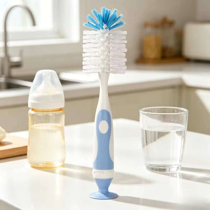 2-in-1 Babyflaschen-Reinigungsbürste aus Nylon mit Saugständer für Flaschen und Schnuller, Blau - Bild 2