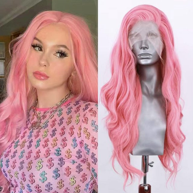 UStyleHair Synthetische Frontal-Spitzenperücke, Wellen, Pastellrosa, Damen - Bild 1