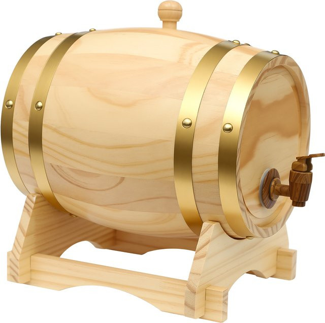 Bymaocar Kiefern-Weinfass aus Holz mit Ständer und Wasserhahn, 5 l, Braun/Gelb - Bild 1