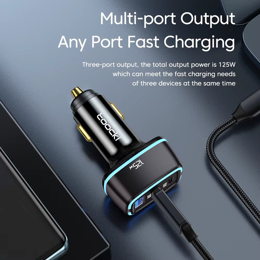 Toocki 125 W Auto Ladegerät mit QC3.0, PPS und PD3.0 Schnellladetechnologie, USB-C Typ C Ladegerät für iPhone, Laptop und iPad, Schwarz - Bild 4