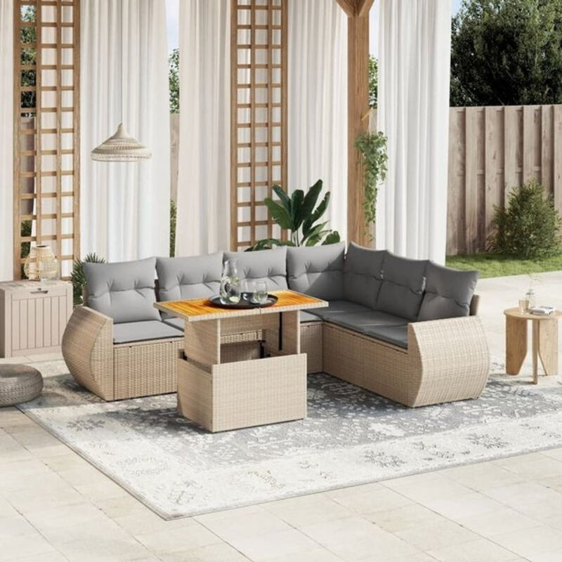 8-tlg. Garten-Sofagarnitur mit Kissen aus Polyrattan in Beige von Vidaxl - Bild 1