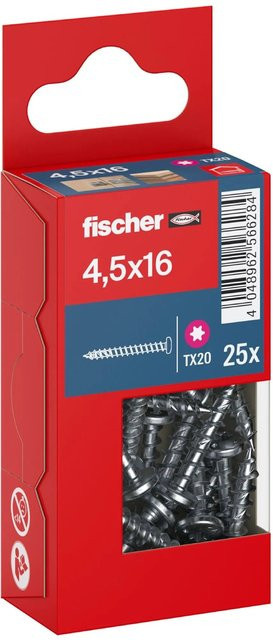 Fischer PowerFast II Pan Head TX Vollgewindeschraube für Holz, verzinkt, Farbe: Silber/Blau, Durchmesser: 4,5 mm, Länge: 16 mm, 25 Stück - Bild 1