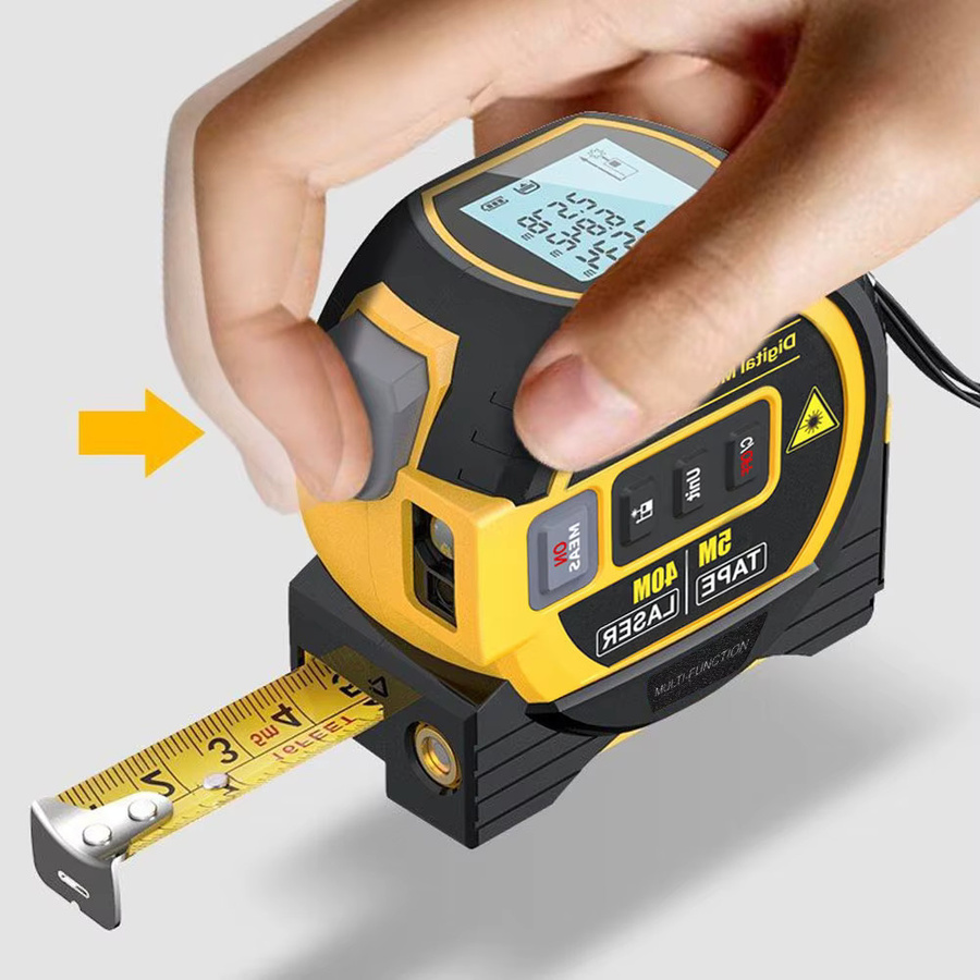 KKMOON 3-in-1 Laser-Entfernungsmesser mit LCD-Display und Hintergrundbeleuchtung, Distanzmesser für Flächen- und Volumenberechnung, Orange-Gelb - Bild 6